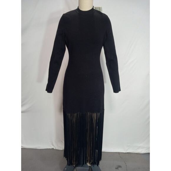 Sandro Knit Maxi Black Long Sleeve Dress Size XL - NWT - Picture 2 of 5